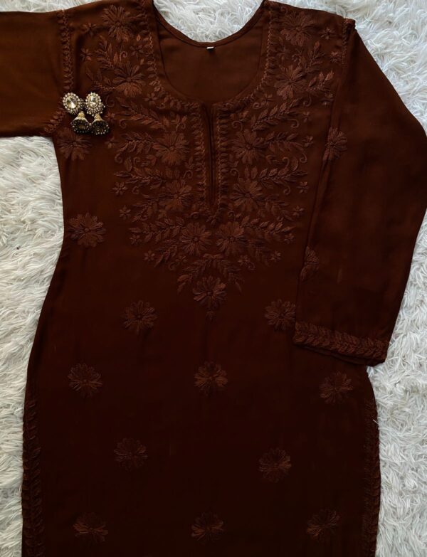 Brown Hand Embroidered Chikankari Kurta & Trouser