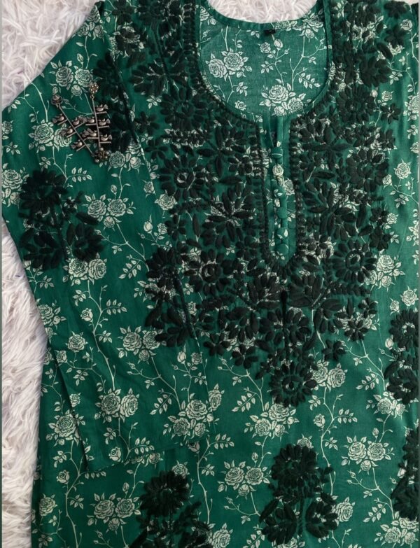 Green Hand Embroidered Chikankari Kurta