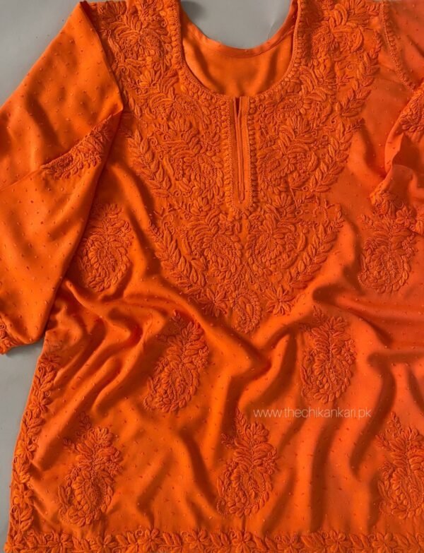 Orange Hand Embroidered Chikankari Top