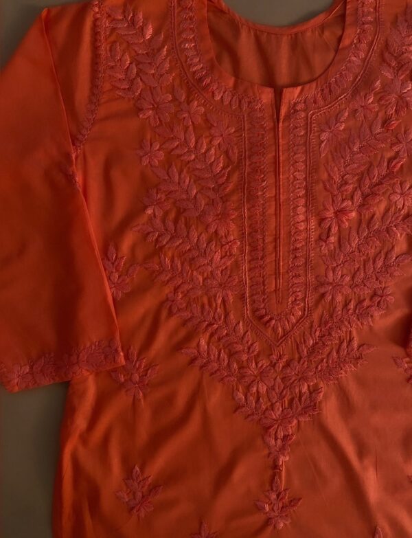 Orange Hand Embroidered Chikankari Kurta