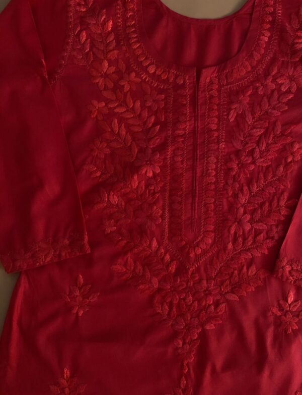 Red Hand Embroidered Chikankari Kurta