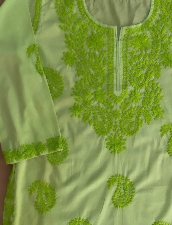 Green Hand Embroidered Chikankari Kurta