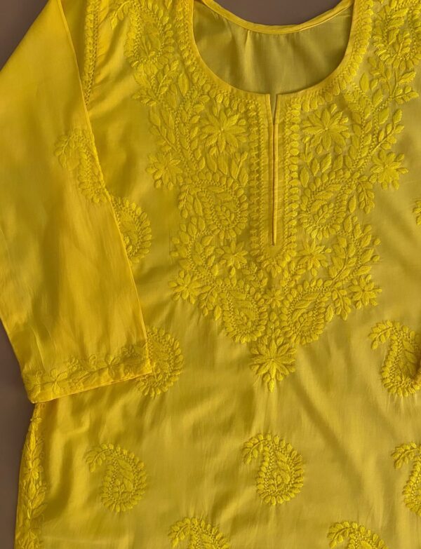 Yellow Hand Embroidered Kurta