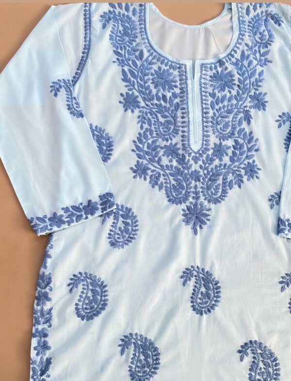 Powder Ice Hand Embroidered Chikankari Kurta